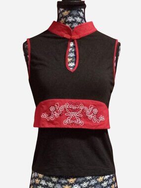 2000s red and black Qipao inspired top J brand